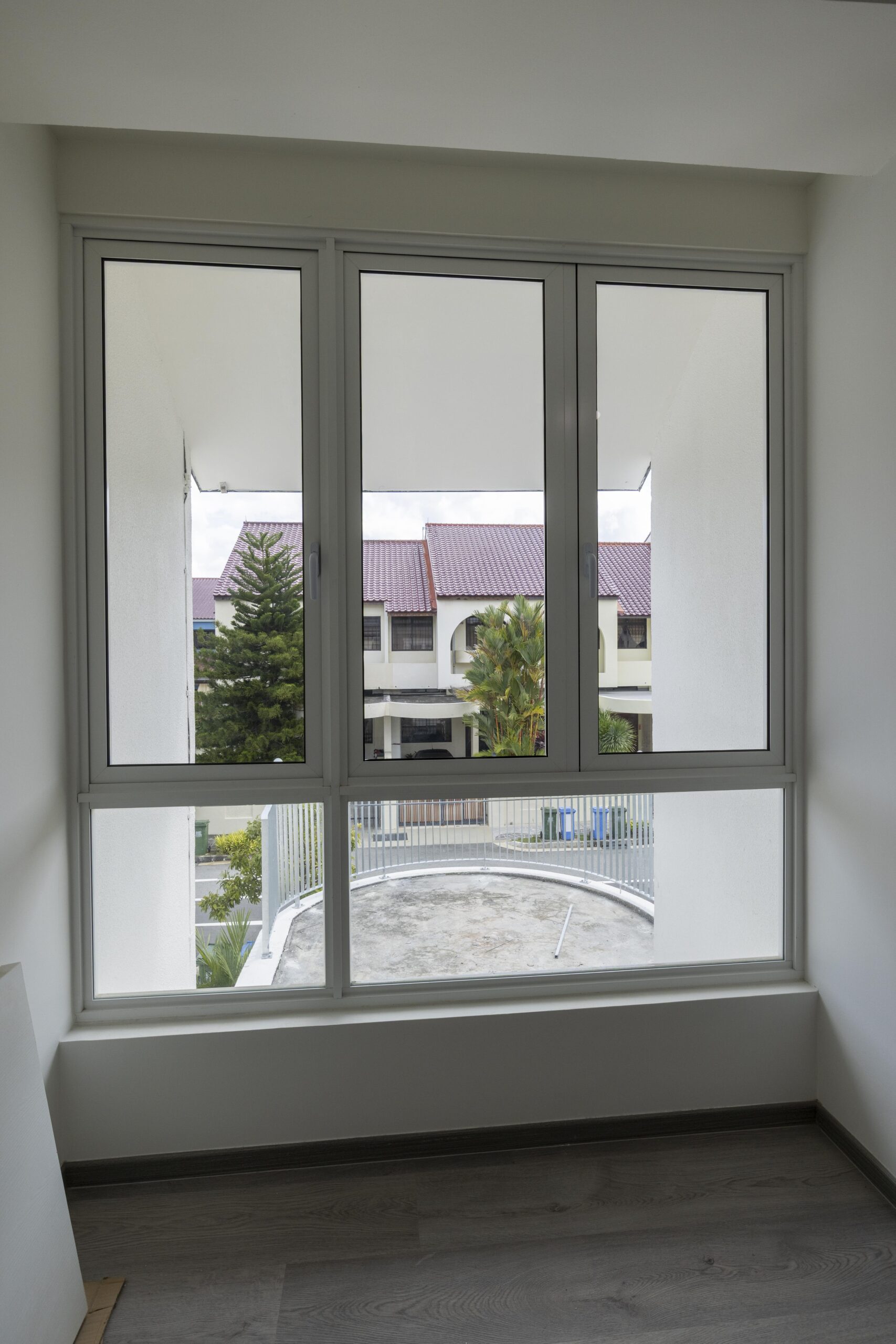 Satin white powder-coated window frame