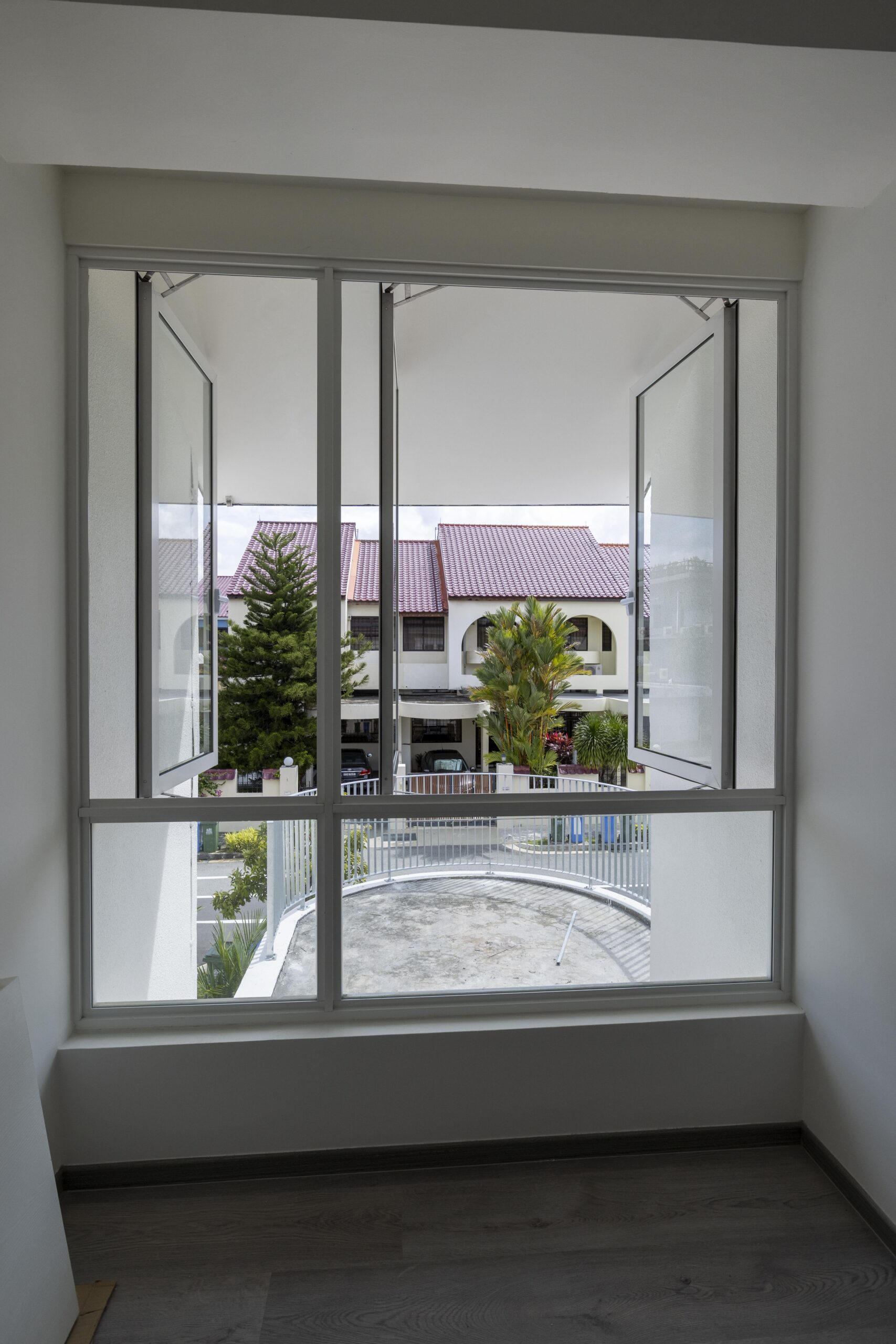 Satin white powder-coated window frame