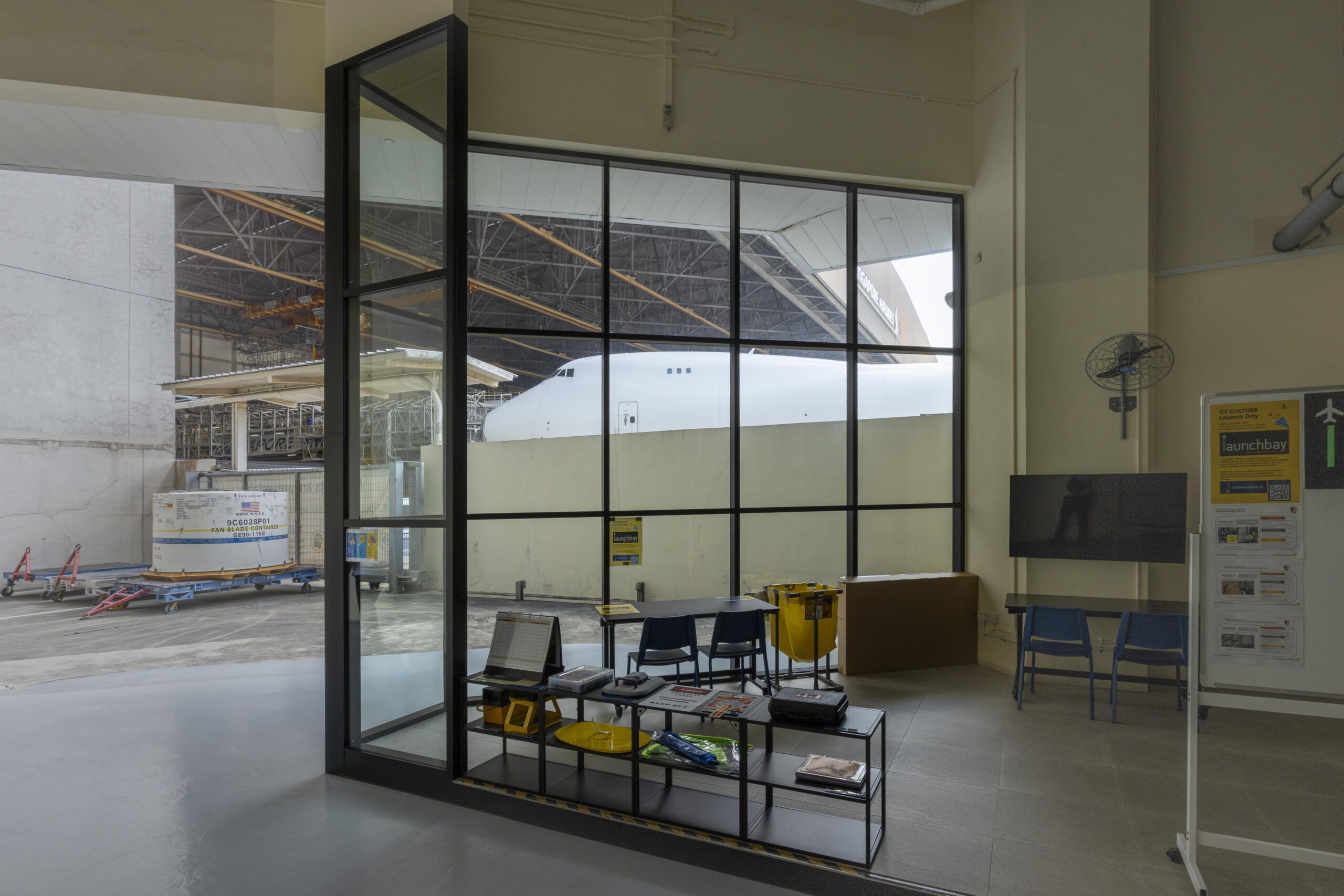 Full view of 4.5m high curtain wall spanning 7m in engineering facility