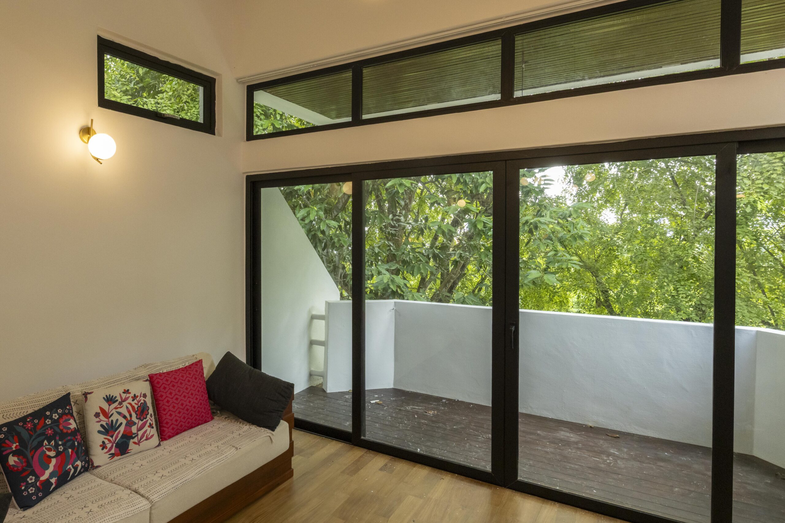Euro profile sliding door with curved glass beading in residential renovation