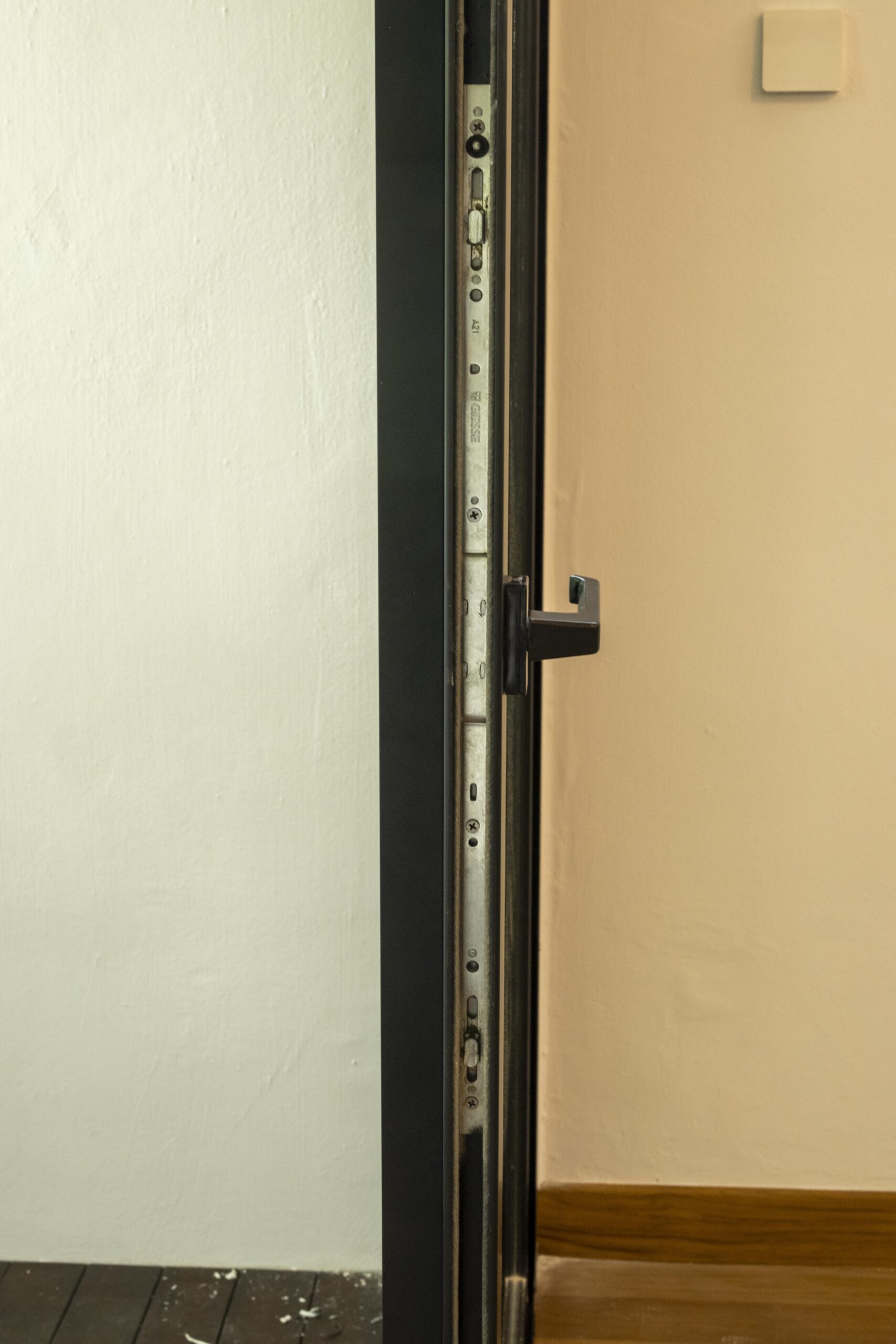 Detailed view of aluminium Euro profile with premium hardware and smooth finish